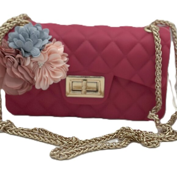 Le Miel Quilted Crossbody Bag with Floral Appliqué & Gold Chain Strap - Picture 1 of 4